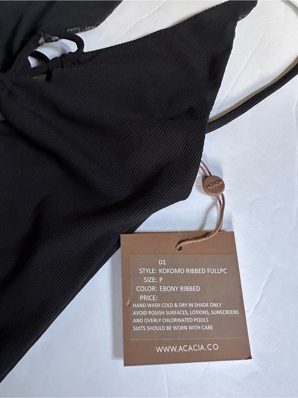 Acacia Swimwear Kokomo Black Ribbed Ebony Lace-Up One-Piece size P XS - Picture 5 of 11